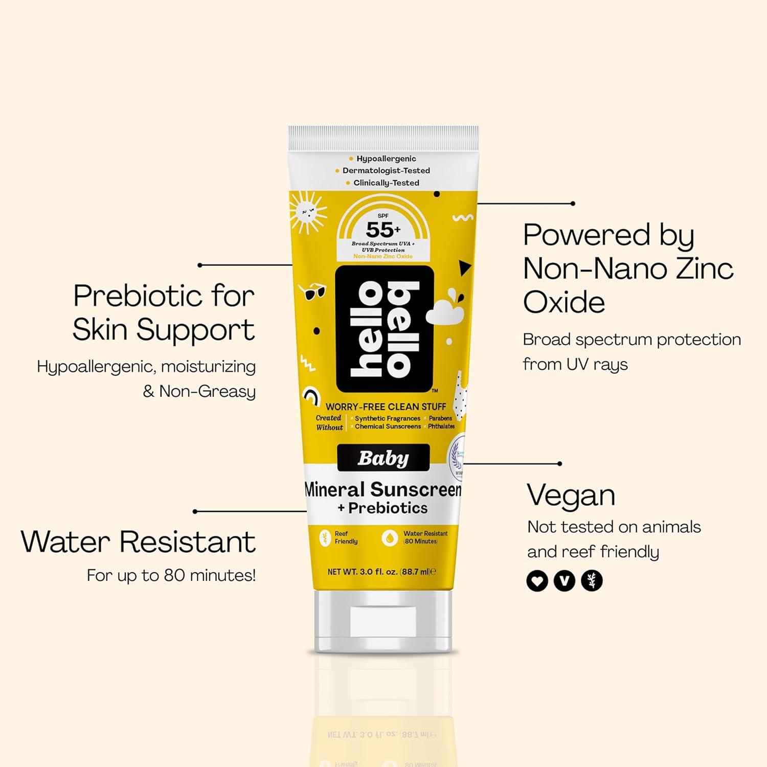image:imageHello Bello Baby SPF 50 Mineral Face Body Sunscreen Stick Water Resistant Broad Spectrum UVA UVB Sun Protection 1ozBaby Mineral Sunscreen 3 oz Lotion 55 SPF