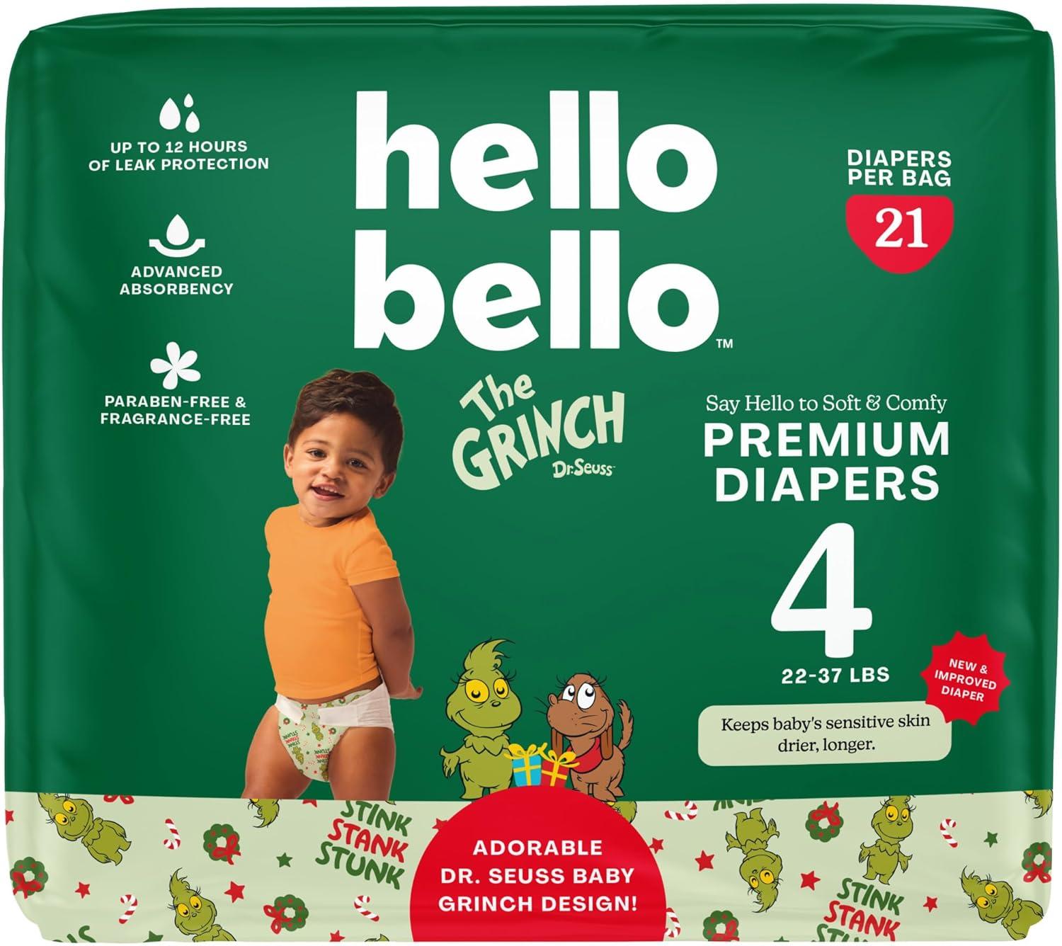 image:imageHello Bello Diapers Size 1 812 lbs Flower Child 128 Count Value Pack of Premium Disposable Baby Diapers Hypoallergenic with Soft ClothLike FeelDr Seuss Baby Grinch