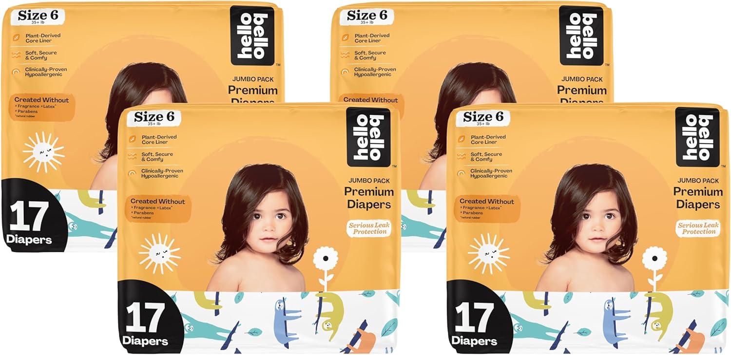 image:imageHello Bello Diapers Size 1 812 lbs Flower Child 128 Count Value Pack of Premium Disposable Baby Diapers Hypoallergenic with Soft ClothLike FeelSleepy Sloths