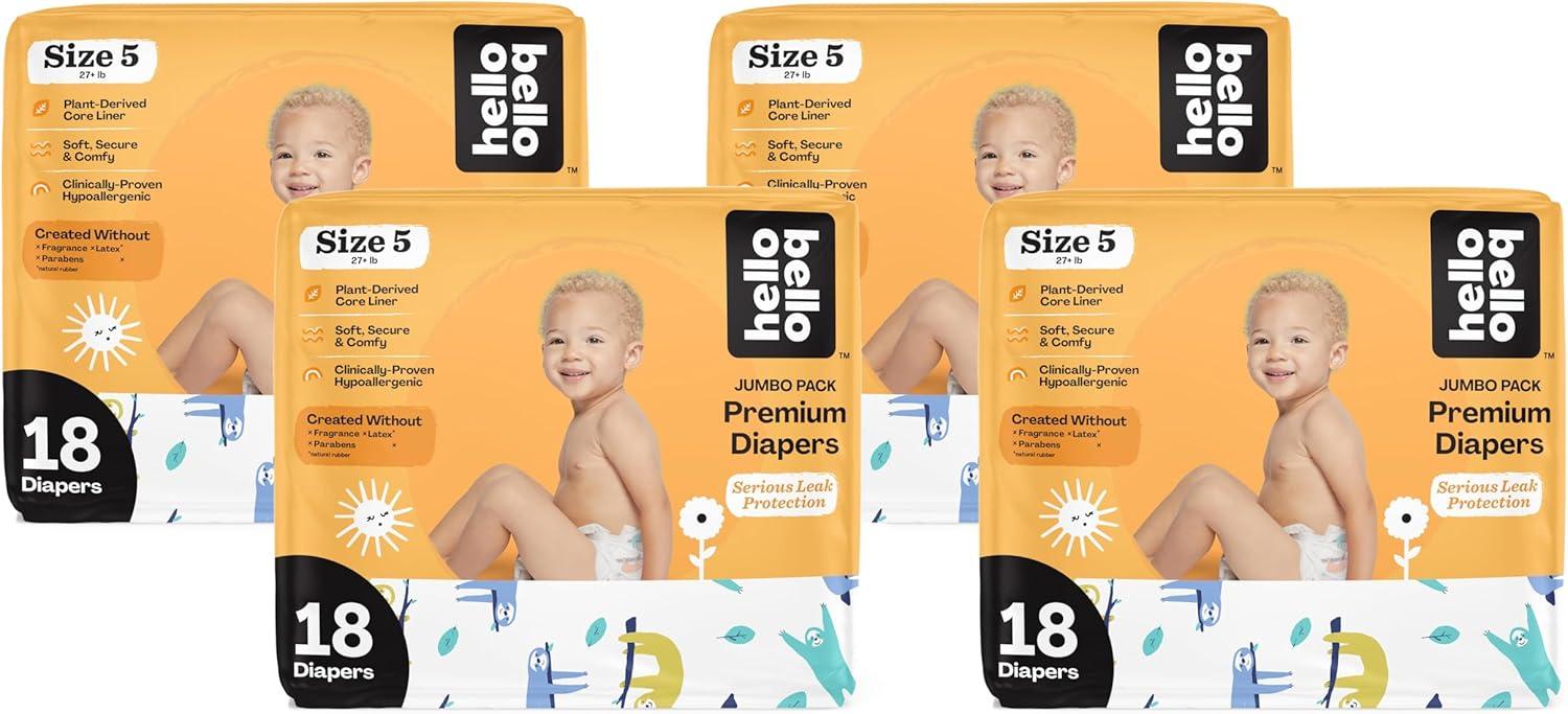 image:imageHello Bello Diapers Size 1 812 lbs Flower Child 128 Count Value Pack of Premium Disposable Baby Diapers Hypoallergenic with Soft ClothLike FeelSleepy Sloths