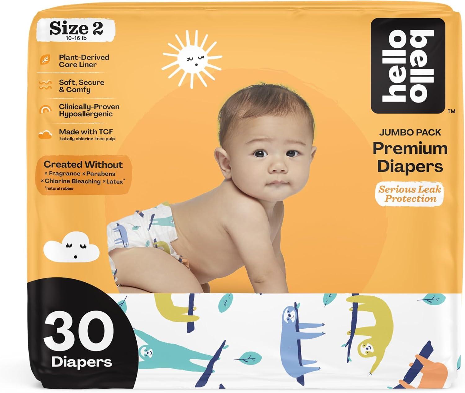image:imageHello Bello Diapers Size 1 812 lbs Flower Child 128 Count Value Pack of Premium Disposable Baby Diapers Hypoallergenic with Soft ClothLike FeelSleepy Sloths