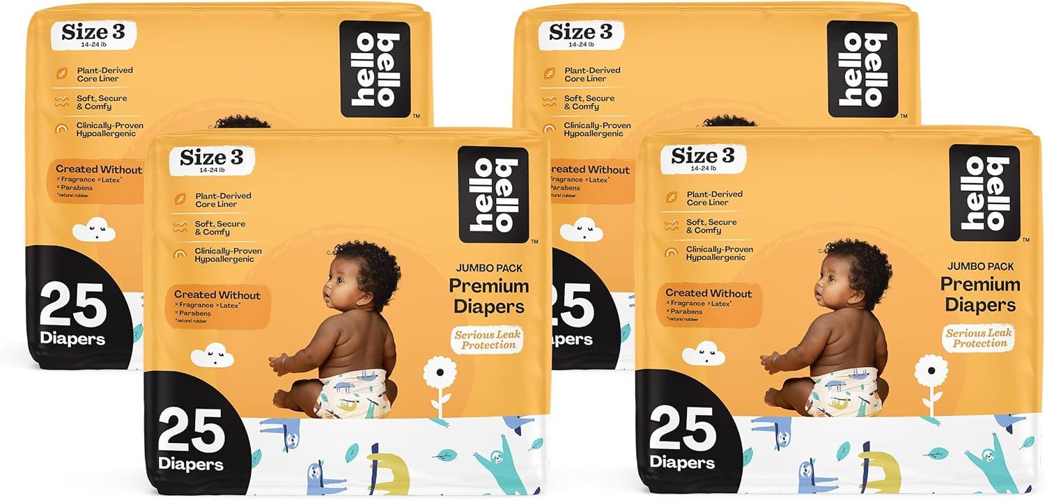 image:imageHello Bello Diapers Size 1 812 lbs Flower Child 128 Count Value Pack of Premium Disposable Baby Diapers Hypoallergenic with Soft ClothLike FeelSleepy Sloths