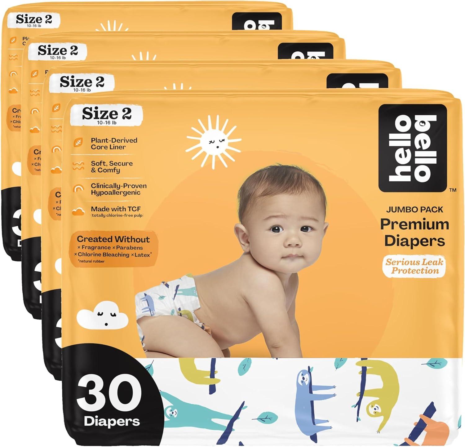 image:imageHello Bello Diapers Size 1 812 lbs Flower Child 128 Count Value Pack of Premium Disposable Baby Diapers Hypoallergenic with Soft ClothLike FeelSleepy Sloths