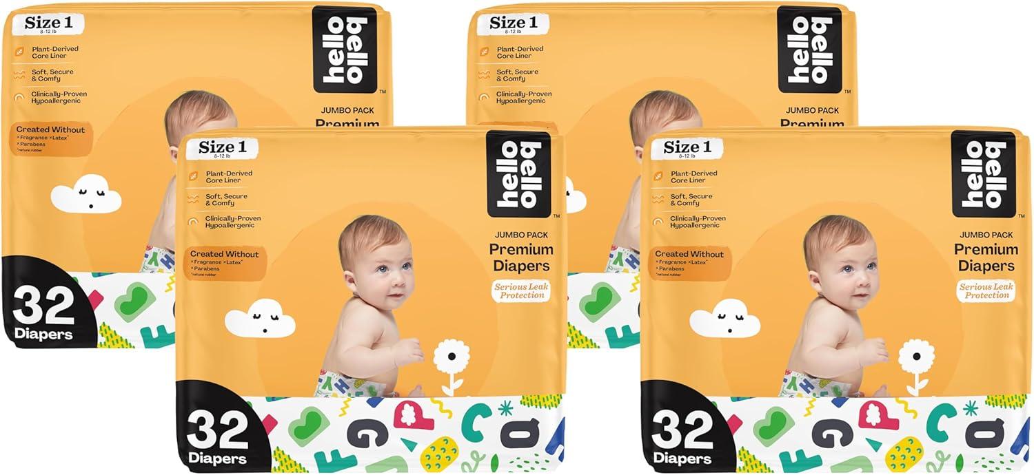 image:imageHello Bello Diapers Size 1 812 lbs Wild Cats 32 Count of Premium Disposable Baby Diapers Hypoallergenic with Soft ClothLike FeelAlphabet Soup