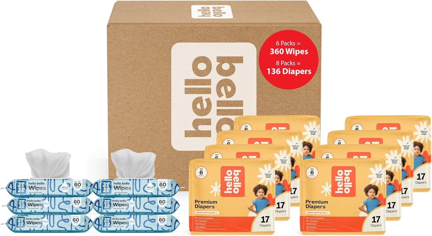 image:imageHello Bello Premium Diapers Size 1 812 lbs Surprise Pack for Boys 128 Count Hypoallergenic with Soft ClothLike Feel Assorted Boy amp Gender Neutral PatternsMega Pack Neutral With Wipes