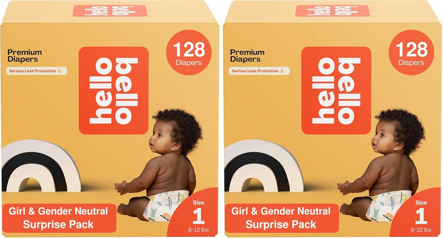 image:imageHello Bello Premium Diapers Size 1 812 lbs Surprise Pack for Boys 128 Count Hypoallergenic with Soft ClothLike Feel Assorted Boy amp Gender Neutral PatternsGirlNeutral Assorted Style
