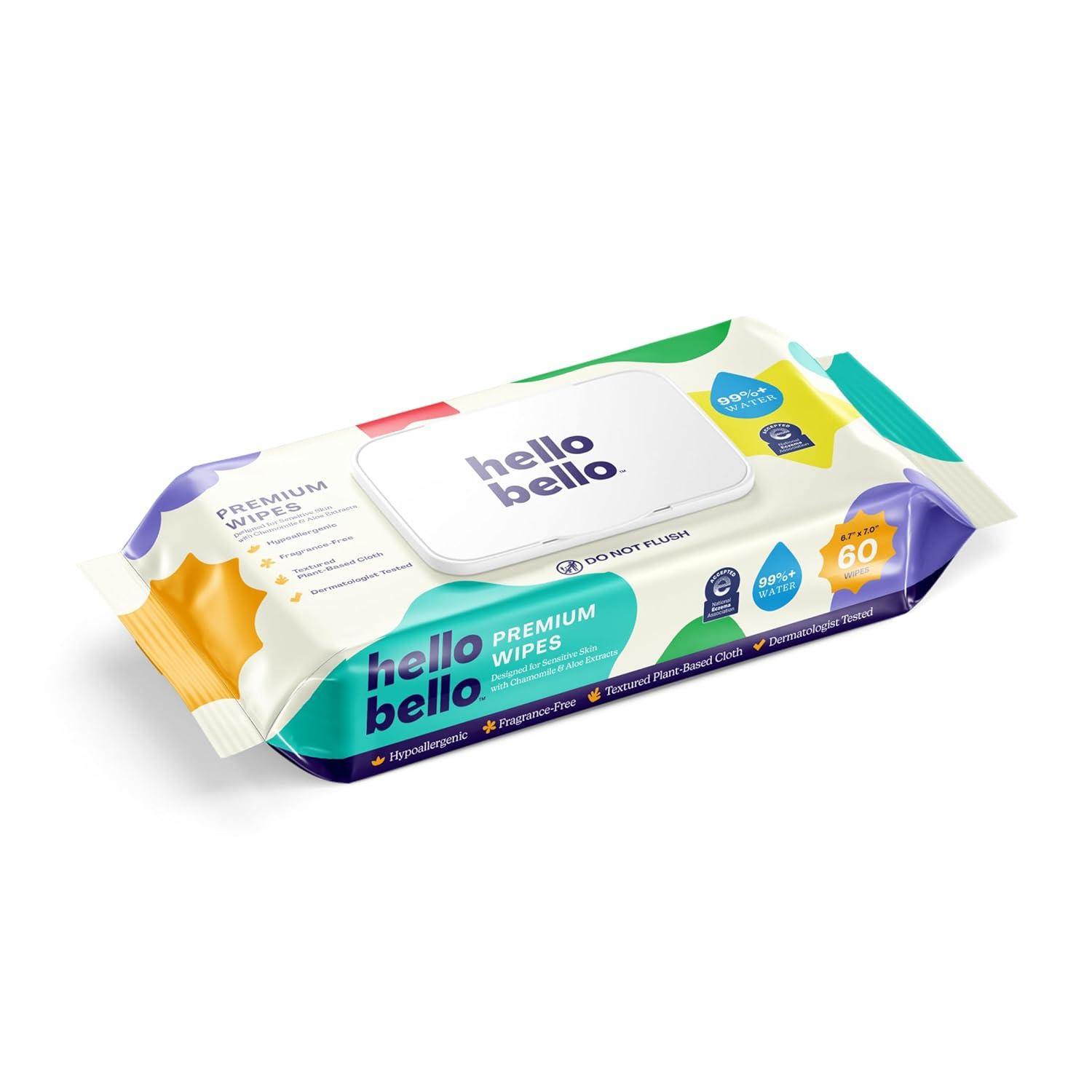 image:imageHello Bello Premium FragranceFree Baby Wipes with Chamomile amp Aloe Extracts for Sensitive Skin 12 Resealable Packs 720 Total Wipes60 Count Pack of 9