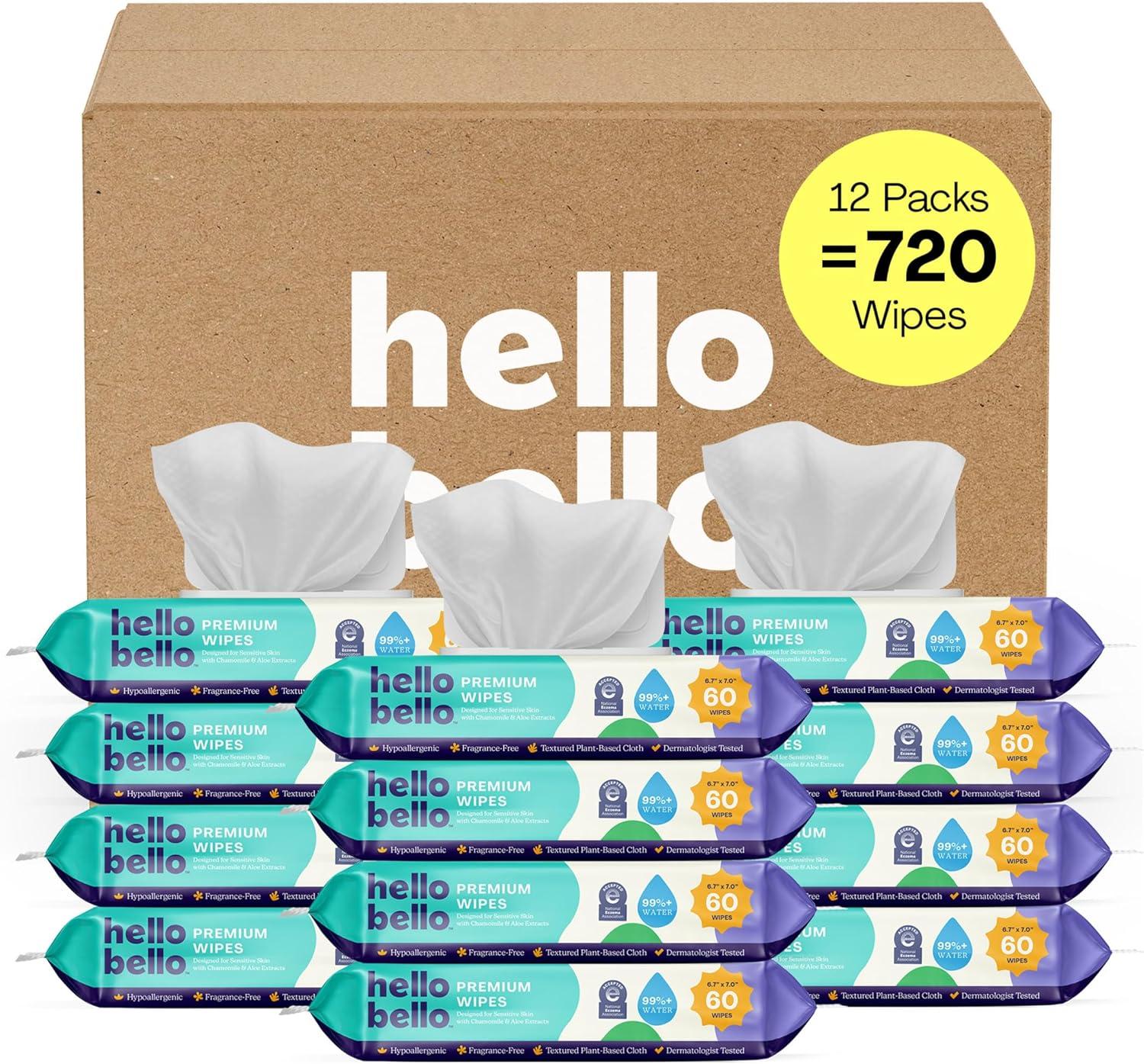 image:imageHello Bello Premium Wipes Designed for Sensitive Skin with Chamomile amp Aloe Extracts Rosy Posy 12 Resealable Packets 720 Total WipesBlue