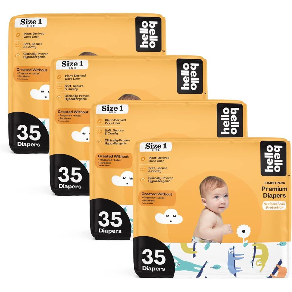 image:imageHello Bello Baby Diapers Size 1 Sleepy Sloths 35 Count Pack of 4