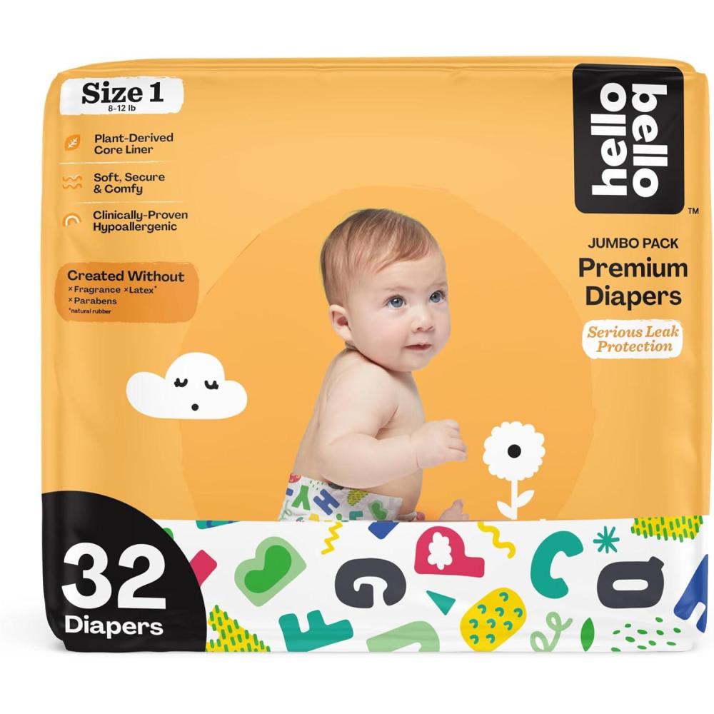image:imageHello Bello Diapers Size 1 812 lbs Wild Cats 32 Count of Premium Disposable Baby Diapers Hypoallergenic with Soft ClothLike FeelAlphabet Soup