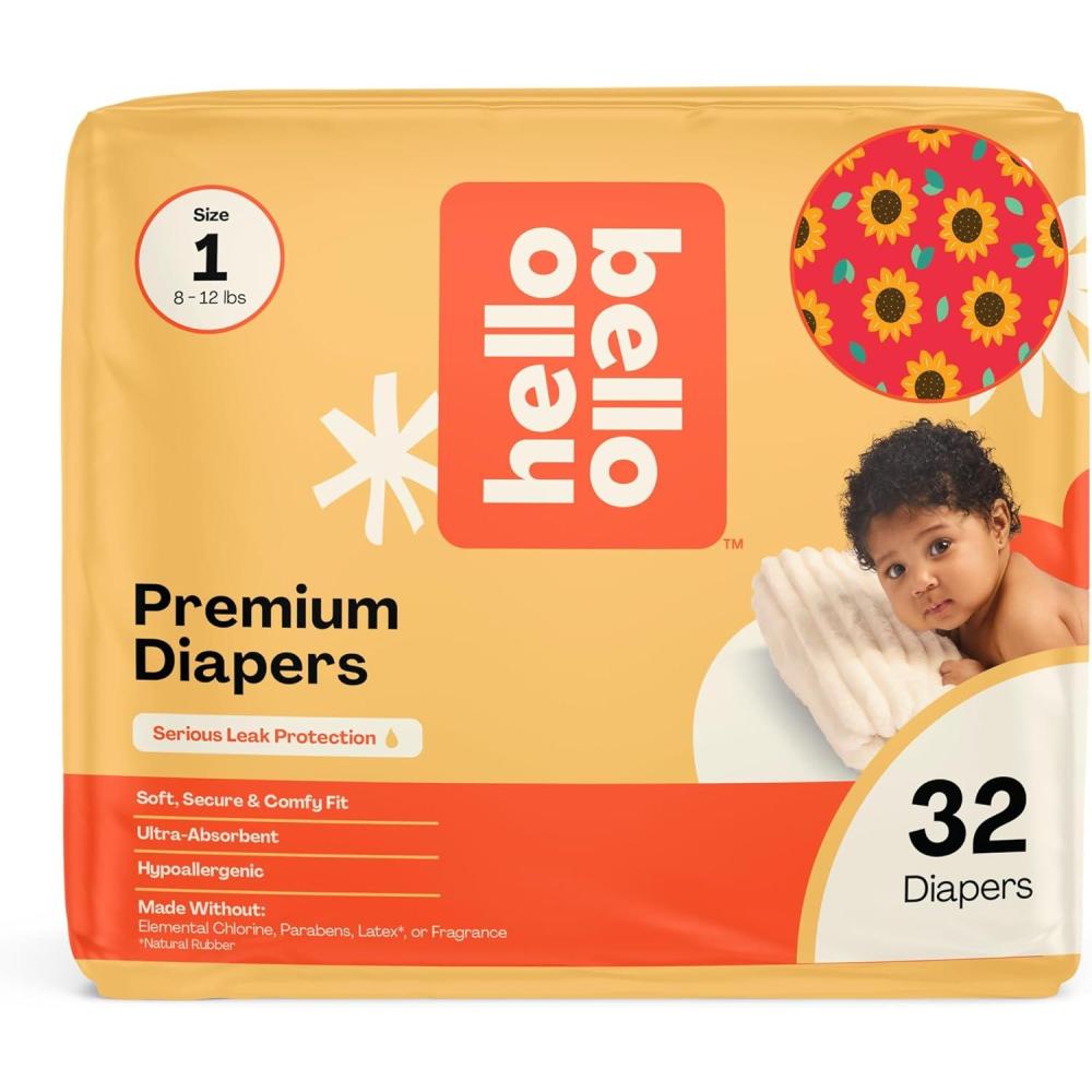 image:imageHello Bello Diapers Size 1 812 lbs Wild Cats 32 Count of Premium Disposable Baby Diapers Hypoallergenic with Soft ClothLike FeelFlower Child