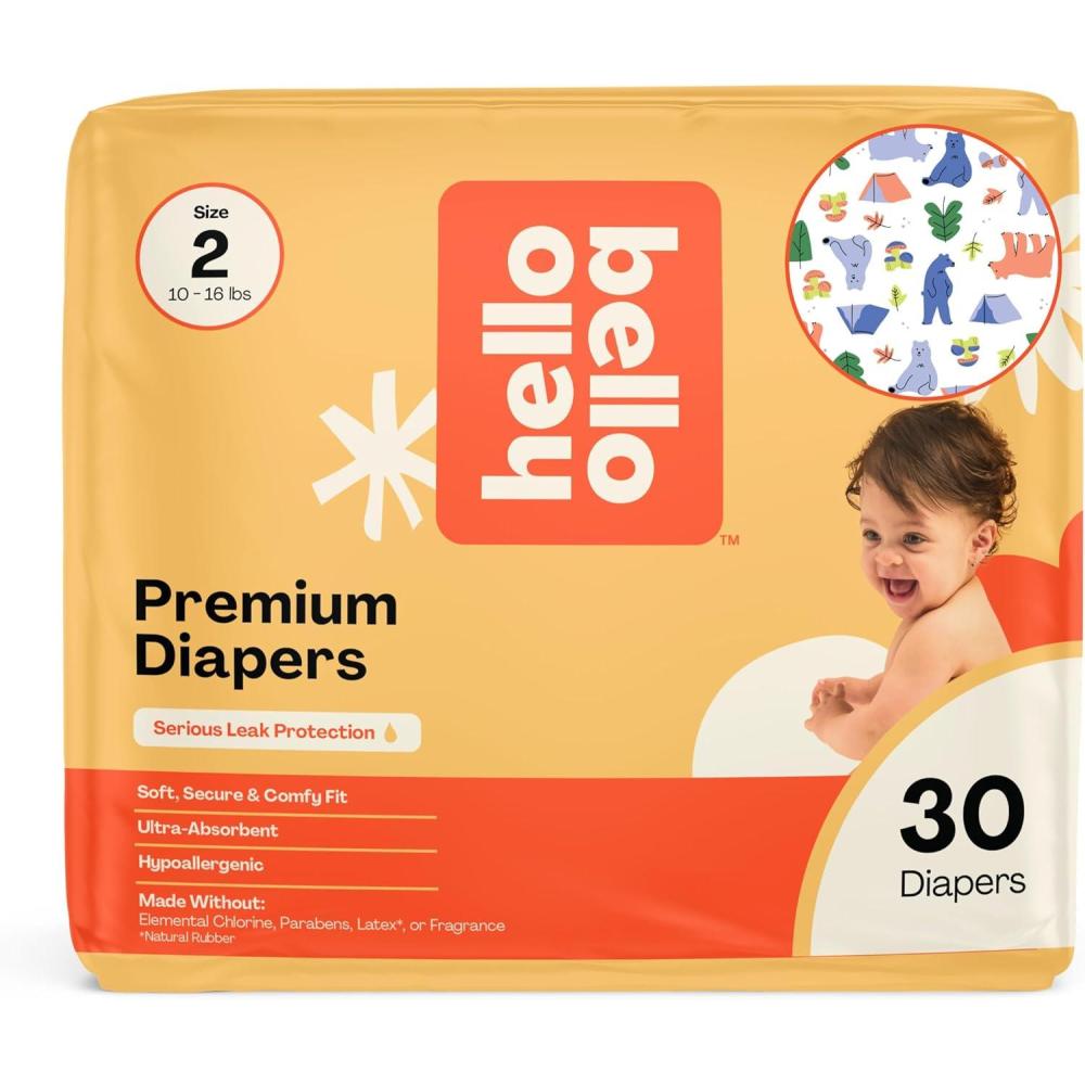 image:imageHello Bello Diapers Size 1 812 lbs Wild Cats 32 Count of Premium Disposable Baby Diapers Hypoallergenic with Soft ClothLike FeelHappy Camper