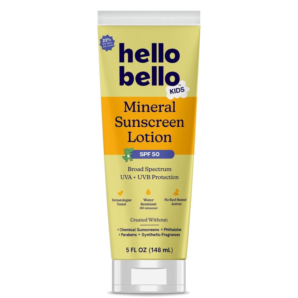 image:imageHello Bello Kids SPF 50 Mineral Sunscreen Lotion 10 Count Travel Packets Water Resistant Broad Spectrum UVA UVB Sun ProtectionKids Mineral Sunscreen 5 oz Lotion 50 SPF