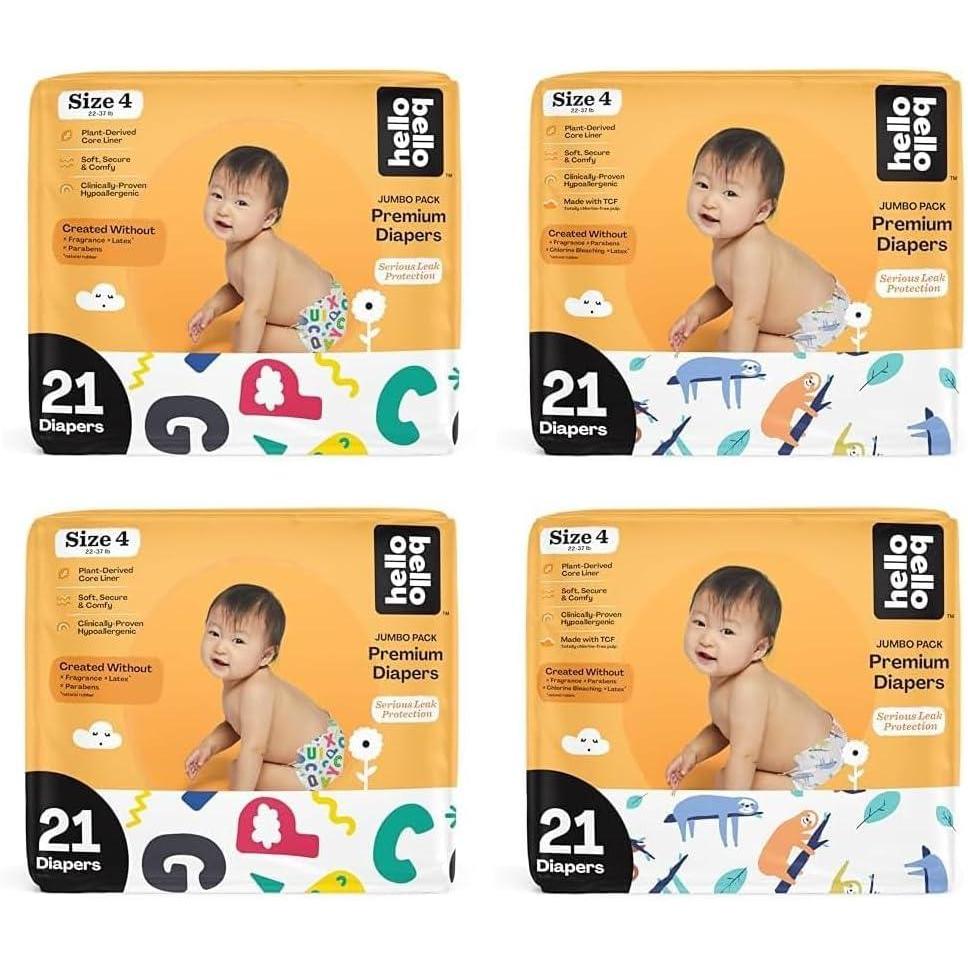 image:imageHello Bello Premium Baby Diapers Size 4 84 Count of Disposable ExtraAbsorbent and Hypoallergenic Baby Diapers with Snug and Comfort Fit Alphabet Soup 42 and Sleepy Sloth 42