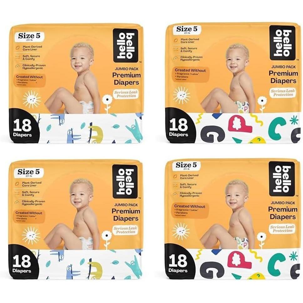 image:imageHello Bello Premium Baby Diapers Size 5 72 Count of Disposable ExtraAbsorbent and Hypoallergenic Baby Diapers with Snug and Comfort Fit Alphabet Soup 36 and Sleepy Sloth 36