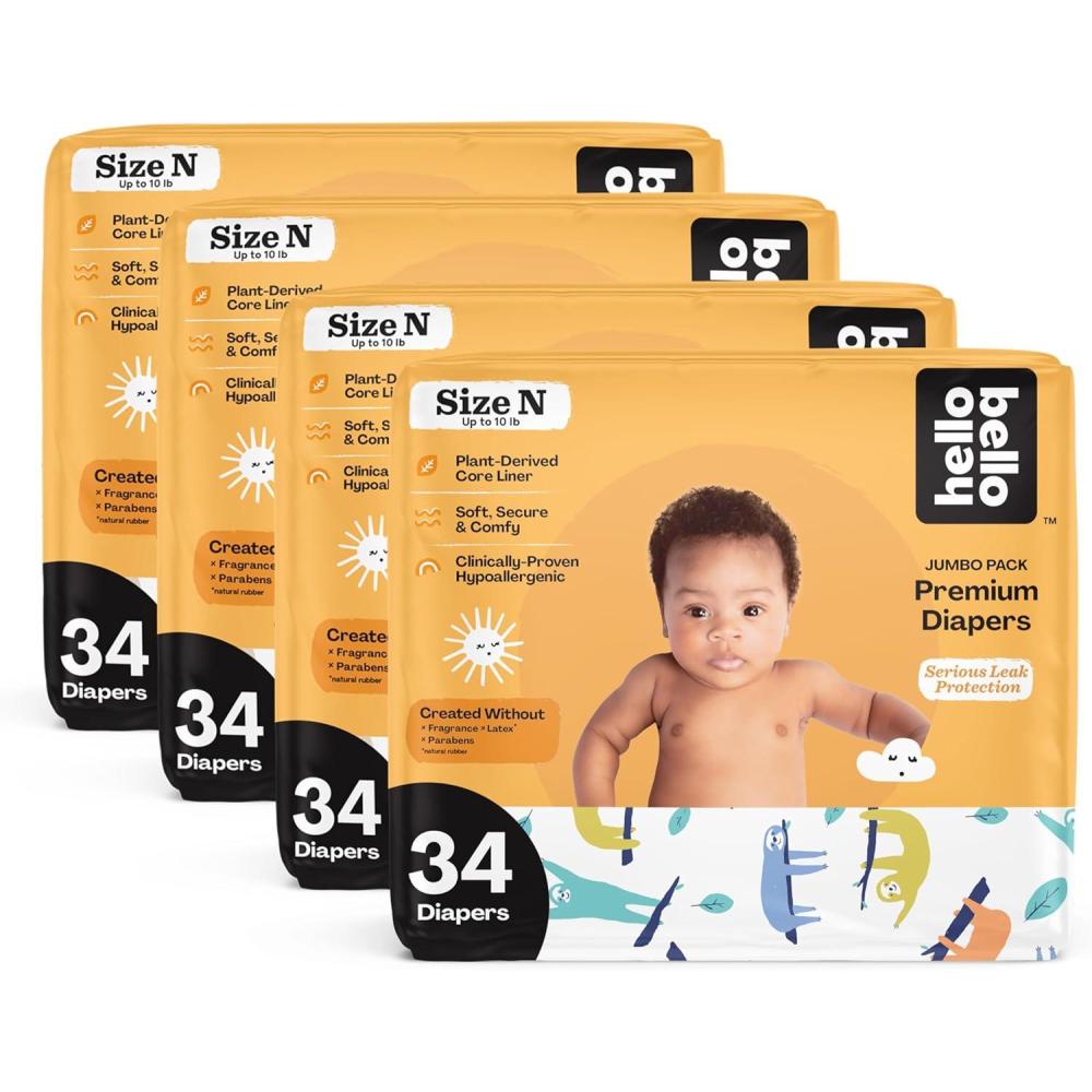 image:imageHello Bello Premium Baby Diapers Size Newborn 136 Count of Disposable ExtraAbsorbent Hypoallergenic and EcoFriendly Baby Diapers with Snug and Comfort Fit Sleepy Sloths