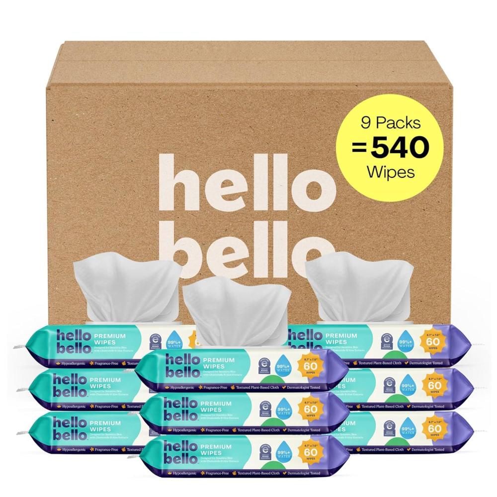 image:imageHello Bello Premium FragranceFree Baby Wipes with Chamomile amp Aloe Extracts for Sensitive Skin 12 Resealable Packs 720 Total Wipes60 Count Pack of 9