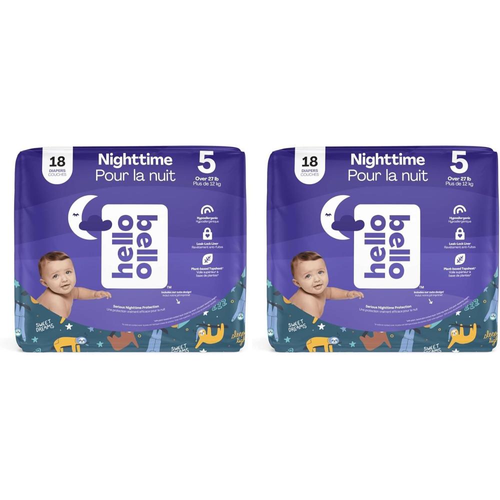 image:imageHello Bello Premium Overnight Baby Diapers Size 3 24 Count Unisex Ultra Absorbent and Soft Disposable Diapers for Babies and ToddlersSize 5 27 lbs Pack of 2