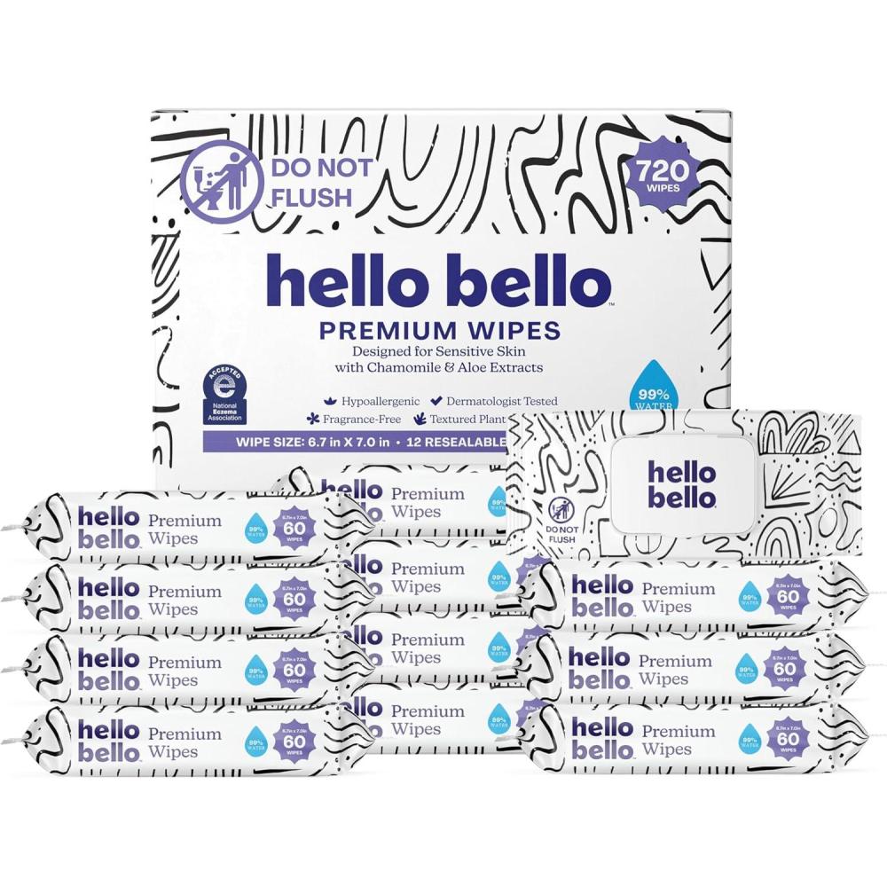 image:imageHello Bello Premium Wipes Designed for Sensitive Skin with Chamomile amp Aloe Extracts Rosy Posy 12 Resealable Packets 720 Total WipesPlayful Sketches