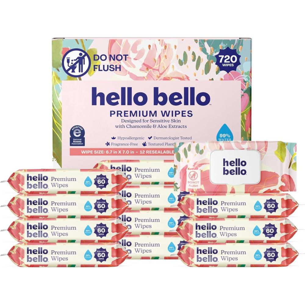 image:imageHello Bello Premium Wipes Designed for Sensitive Skin with Chamomile amp Aloe Extracts Rosy Posy 12 Resealable Packets 720 Total WipesRosy Posy