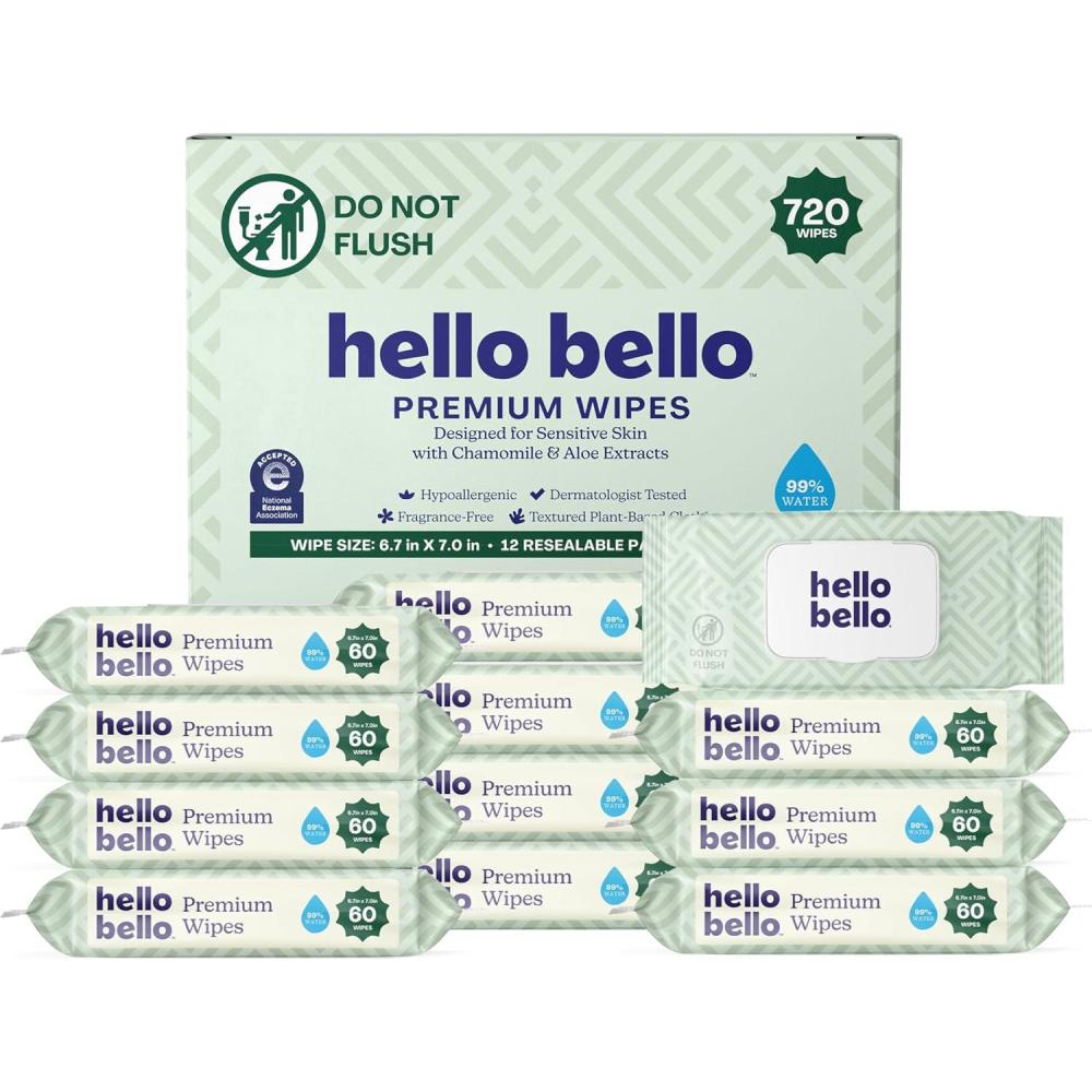 image:imageHello Bello Premium Wipes Designed for Sensitive Skin with Chamomile amp Aloe Extracts Rosy Posy 12 Resealable Packets 720 Total WipesSimply Sage