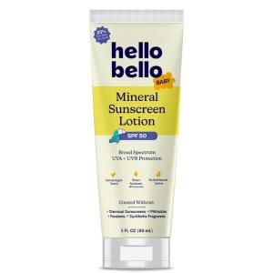 Hello Bello Baby SPF 50 Mineral Face + Body Sunscreen Stick – Water Resistant Broad Spectrum UVA + UVB Sun Protection, 1oz(Baby Mineral Sunscreen 3 oz Lotion – 50 SPF)