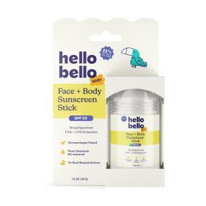 Hello Bello Baby SPF 50 Mineral Face + Body Sunscreen Stick – Water Resistant Broad Spectrum UVA + UVB Sun Protection, 1oz(Baby Mineral Sunscreen Stick – 50 SPF)