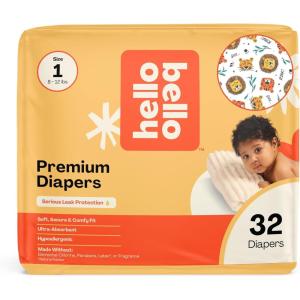 Hello Bello Diapers, Size 1 (8-12 lbs) Flower Child, 128 Count Value Pack of Premium Disposable Baby Diapers, Hypoallergenic with Soft, Cloth-Like Feel(Wild Cats)
