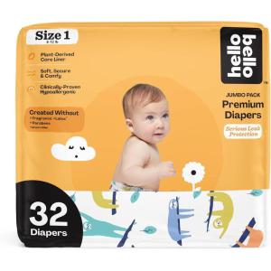 Hello Bello Diapers, Size 1 (8-12 lbs) Wild Cats, 32 Count of Premium Disposable Baby Diapers, Hypoallergenic with Soft, Cloth-Like Feel(Sleepy Sloths)