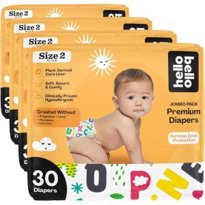 Hello Bello Diapers Size 2 | Extra-Absorbent | Hypoallergenic | Alphabet Soup | 120 Count, Pack of 4
