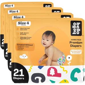 Hello Bello Diapers, Size 4 | Extra-Absorbent | Hypoallergenic | Alphabet Soup | 21 Count, Pack of 4