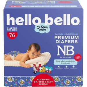 Hello Bello Dr. Seuss Baby Grinch Premium Diapers, Size NB (Up to 10 lbs), 76ct Plus Bonus Baby Wipes: Softness & Protection for Sensitive Skin(Dr. Seuss Babies)