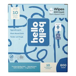 Hello Bello Extra Gentle Unscented Baby Wipes, Plant Based, Made with 99% Water and Aloe for Babies and Kids, 60 Count (Pack of 10) Total 600 Count