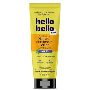 Hello Bello Kids SPF 50 Mineral Sunscreen Lotion – 10 Count Travel Packets – Water Resistant Broad Spectrum UVA + UVB Sun Protection(Mineral Sunscreen 5 oz Lotion – 50 SPF)