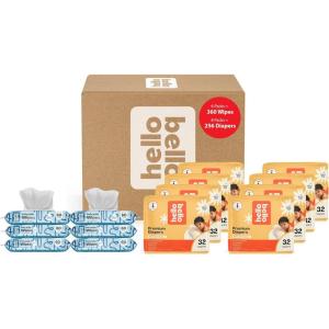 Hello Bello Premium Diapers, Size 1 (8-12 lbs) Surprise Pack for Boys – 128 Count, Hypoallergenic with Soft, Cloth-Like Feel – Assorted Boy & Gender Neutral Patterns(Mega Pack (Neutral) With Wipes)