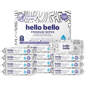 Hello Bello Premium Wipes, Designed for Sensitive Skin with Chamomile & Aloe Extracts, Rosy Posy (12 Resealable Packets = 720 Total Wipes)(Playful Sketches)