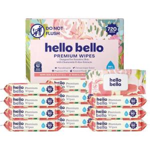 Hello Bello Premium Wipes, Designed for Sensitive Skin with Chamomile & Aloe Extracts, Rosy Posy (12 Resealable Packets = 720 Total Wipes)(Rosy Posy)