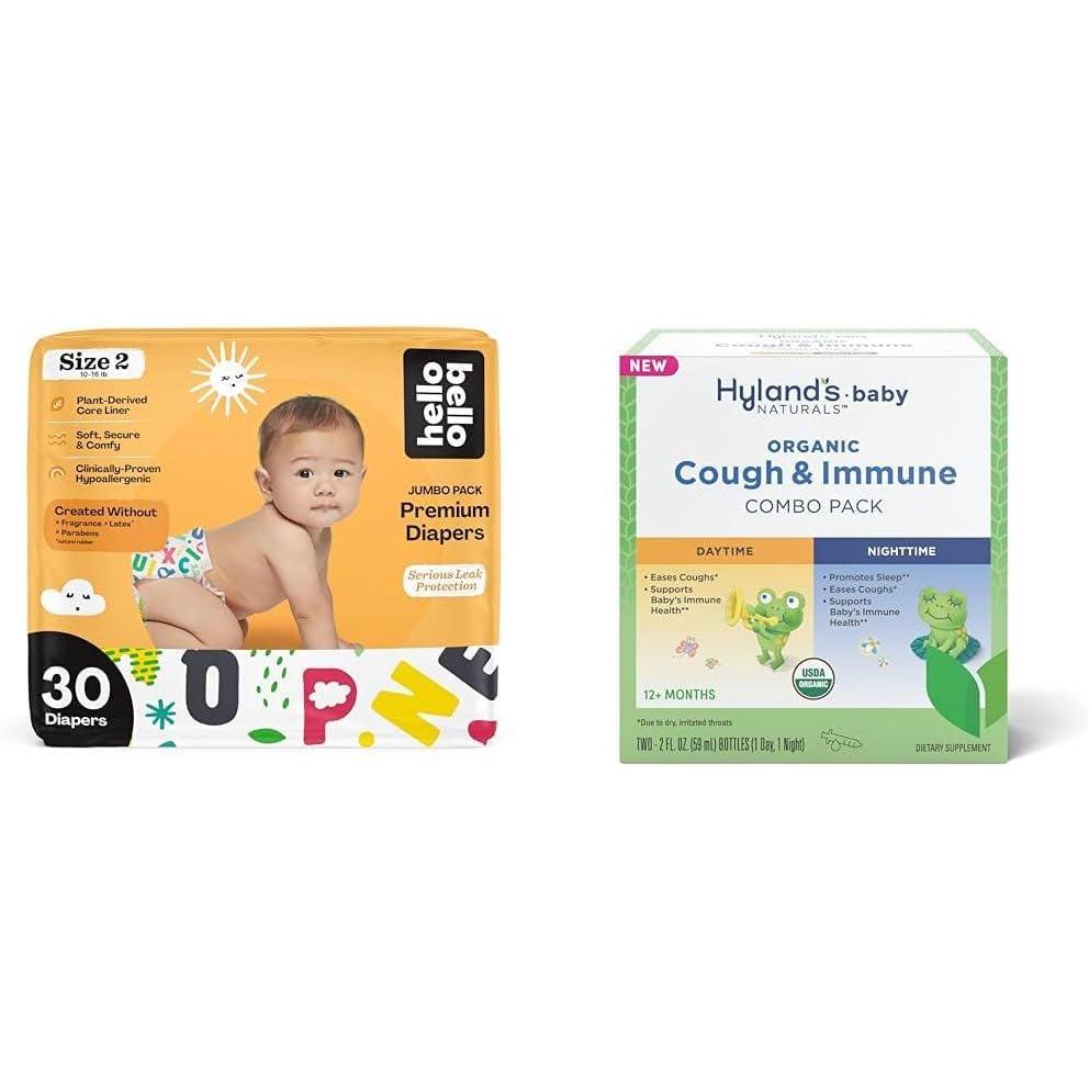 image:imageHello Bello Premium Baby Diapers Size 2 30 Count of Disposable Comfort Fit Diapers Design Alphabet Soup Hylands Baby Organic Cough amp Immune Day amp Night Combo Pack 4 fl oz