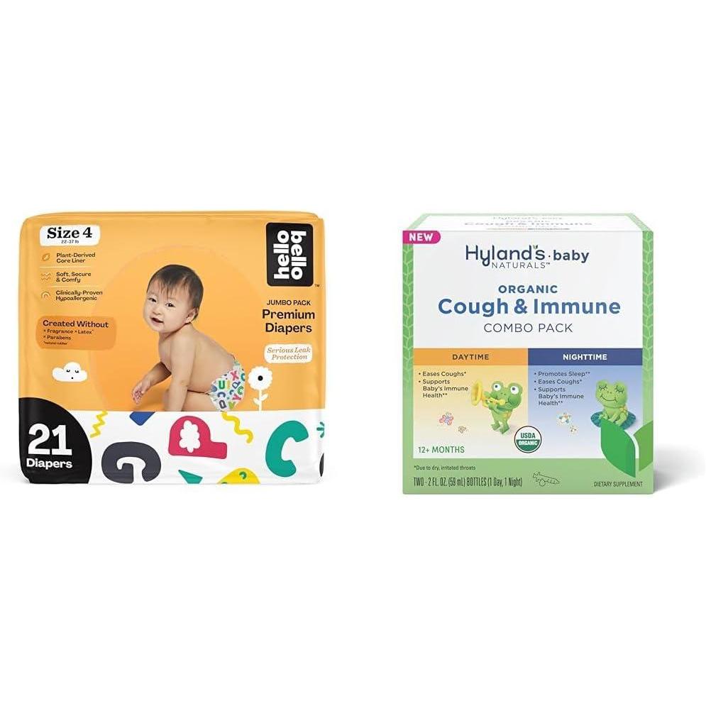 image:imageHello Bello Premium Baby Diapers Size 4 21 Count of Disposable Comfort Fit Diapers Design Alphabet Soup Hylands Baby Organic Cough amp Immune Day amp Night Combo Pack 4 fl oz