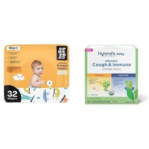 Hello Bello Premium Baby Diapers Size 1, 32 Count of Disposable Comfort Fit Diapers – Design: Sleepy Sloth + Hyland’s Baby – Organic Cough & Immune Day & Night Combo Pack (4 fl oz)