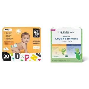 Hello Bello Premium Baby Diapers Size 2, 30 Count of Disposable Comfort Fit Diapers – Design: Alphabet Soup + Hyland’s Baby – Organic Cough & Immune Day & Night Combo Pack (4 fl oz)