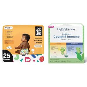 Hello Bello Premium Baby Diapers Size 3, 25 Count of Disposable Comfort Fit Diapers – Design: Alphabet Soup + Hyland’s Baby – Organic Cough & Immune Day & Night Combo Pack (4 fl oz)