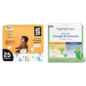 Hello Bello Premium Baby Diapers Size 3, 25 Count of Disposable Comfort Fit Diapers – Design: Sleepy Sloth + Hyland’s Baby – Organic Cough & Immune Day & Night Combo Pack (4 fl oz)