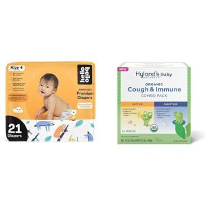 Hello Bello Premium Baby Diapers Size 4, 21 Count of Disposable Comfort Fit Diapers – Design: Sleepy Sloth + Hyland’s Baby – Organic Cough & Immune Day & Night Combo Pack (4 fl oz)
