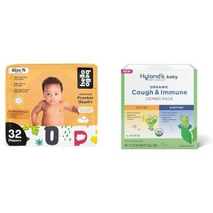 Hello Bello Premium Baby Diapers Size Newborn, 32 Count of Disposable Comfort Fit Diapers – Design: Alphabet Soup + Hyland’s Baby – Organic Cough & Immune Day & Night Combo Pack (4 fl oz)