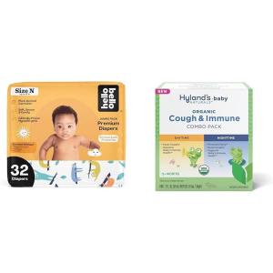 Hello Bello Premium Baby Diapers Size Newborn, 32 Count of Disposable Comfort Fit Diapers – Design: Sleepy Sloth + Hyland’s Baby – Organic Cough & Immune Day & Night Combo Pack (4 fl oz)