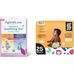 Hyland’s Baby – Organic Day/Night Soothing Gel Combo Pack, Natural Relief of Oral Discomfort (2 Tubes of 0.53 oz.) + Hello Bello Premium Baby Diapers Size 3, 25 Count