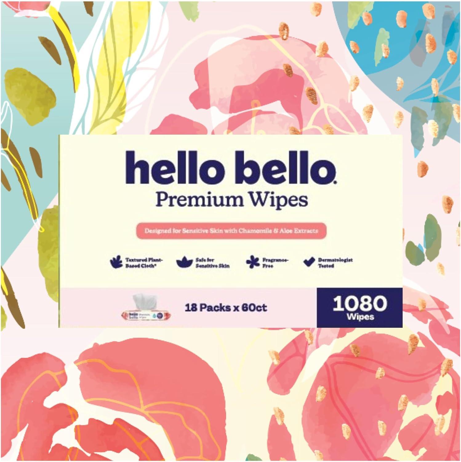 image:imageHello Bello Premium Wipes Designed for Sensitive Skin with Chamomile amp Aloe Extracts Flower Pop 9 Resealable Packets 540 Total WipesRosy Posy