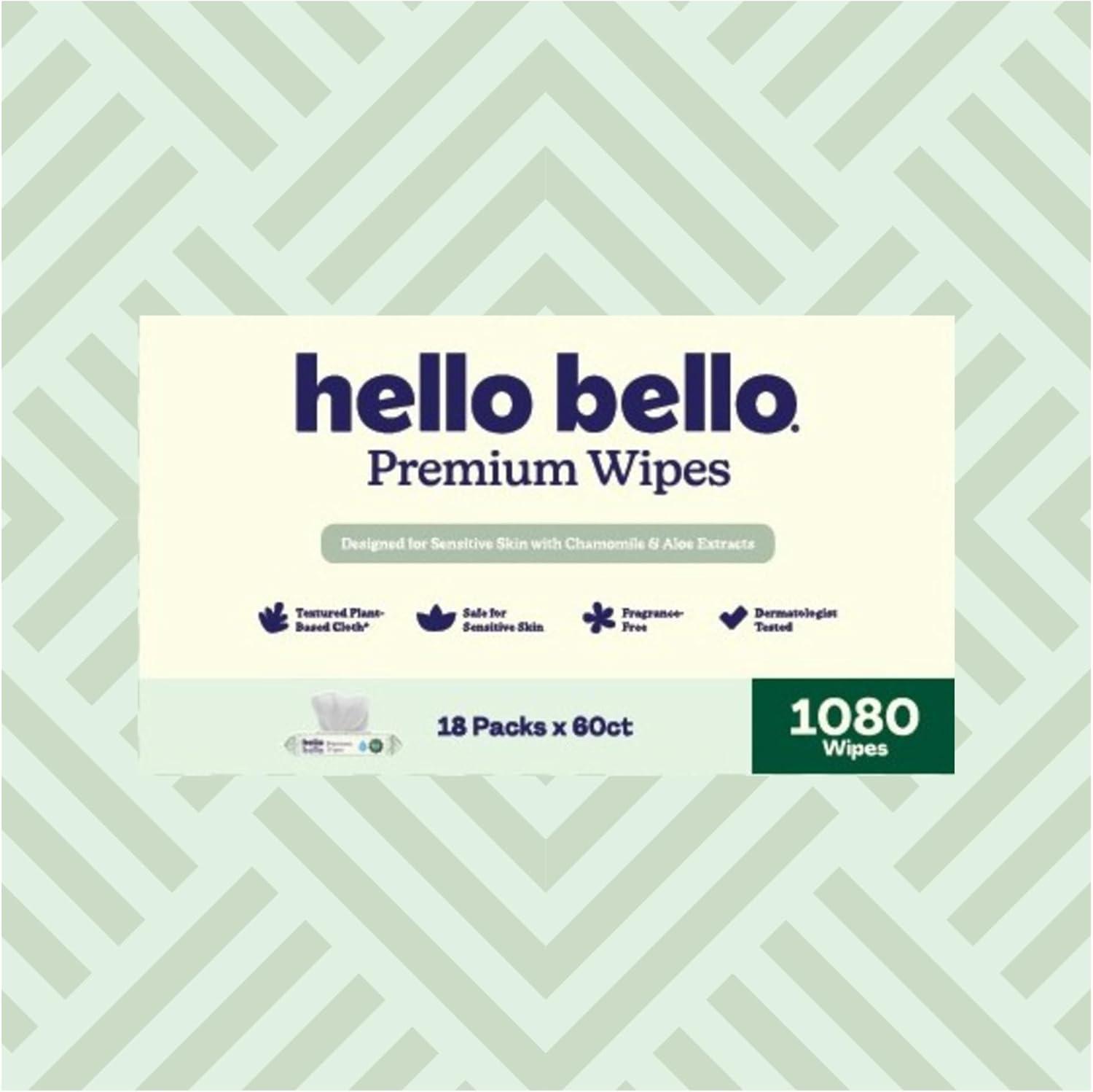 image:imageHello Bello Premium Wipes Designed for Sensitive Skin with Chamomile amp Aloe Extracts Flower Pop 9 Resealable Packets 540 Total WipesSimply Sage