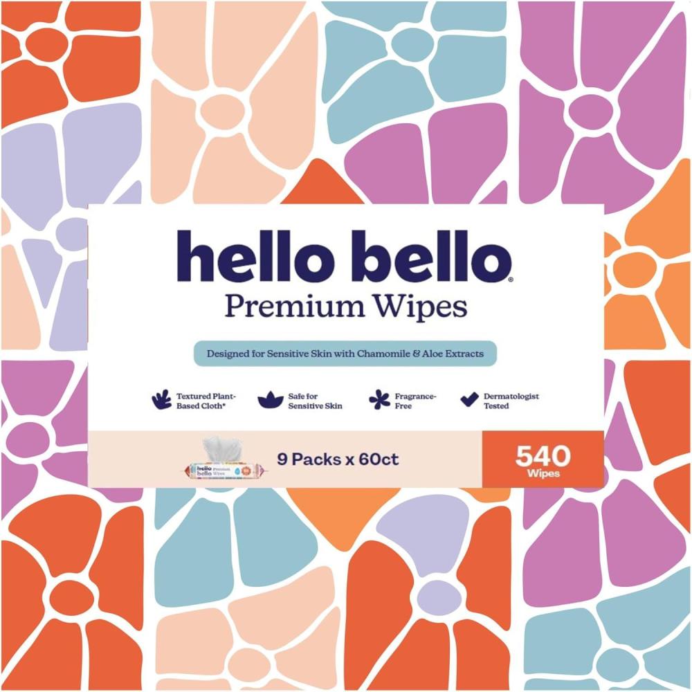 image:imageHello Bello Premium Wipes Designed for Sensitive Skin with Chamomile amp Aloe Extracts Flower Pop 9 Resealable Packets 540 Total WipesFlower Pop
